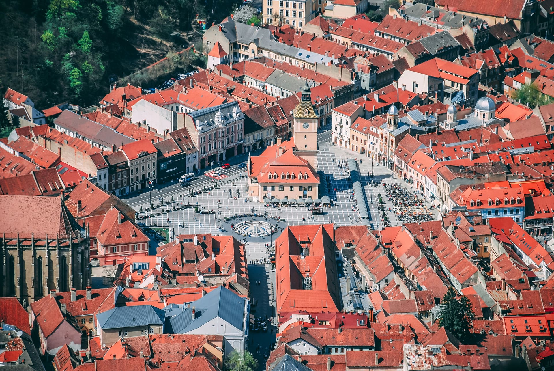 Brașov skyline with Tâmpa Mountain and historic rooftops