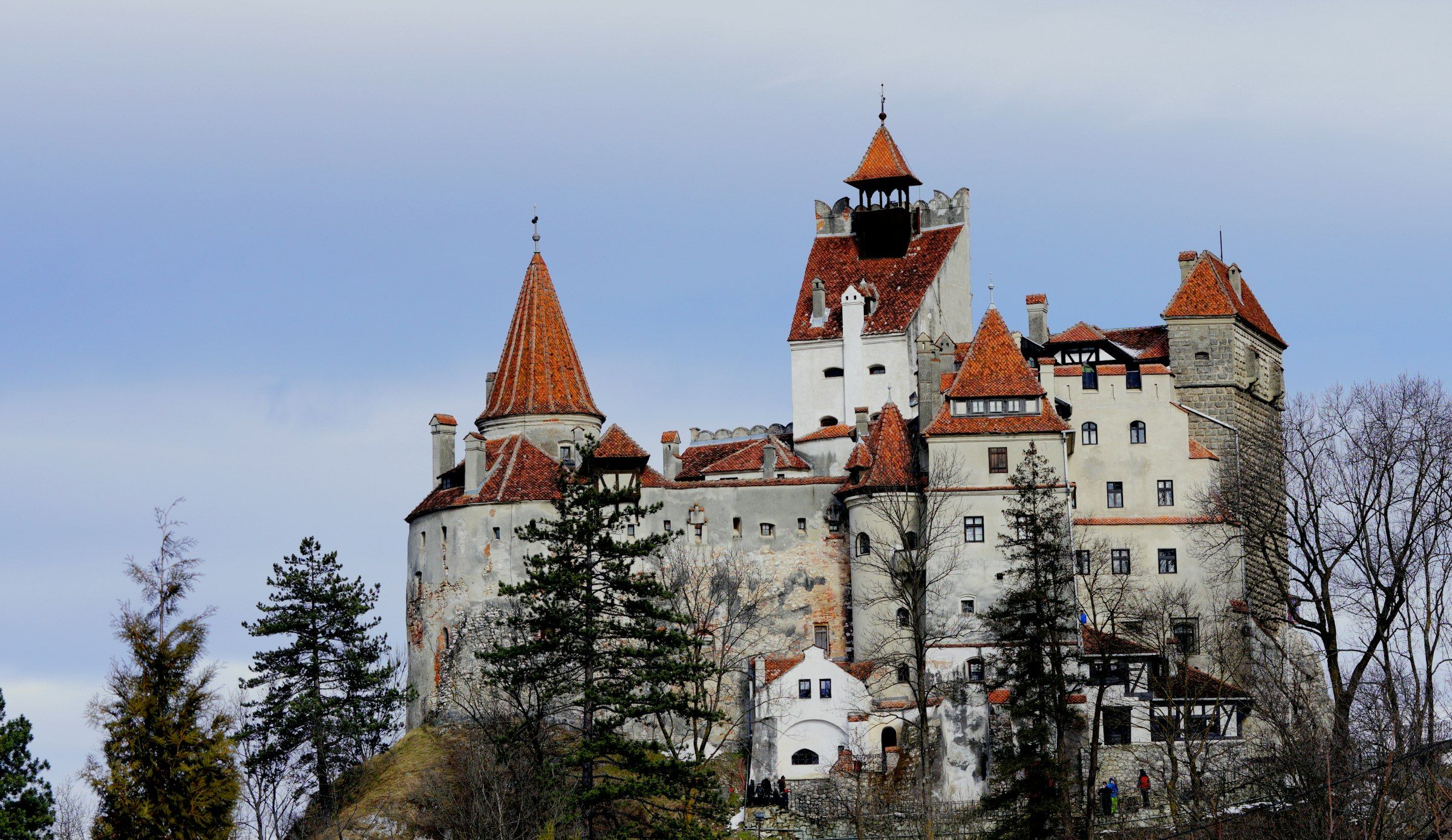 View of Bran Castle in Transylvania at sunset