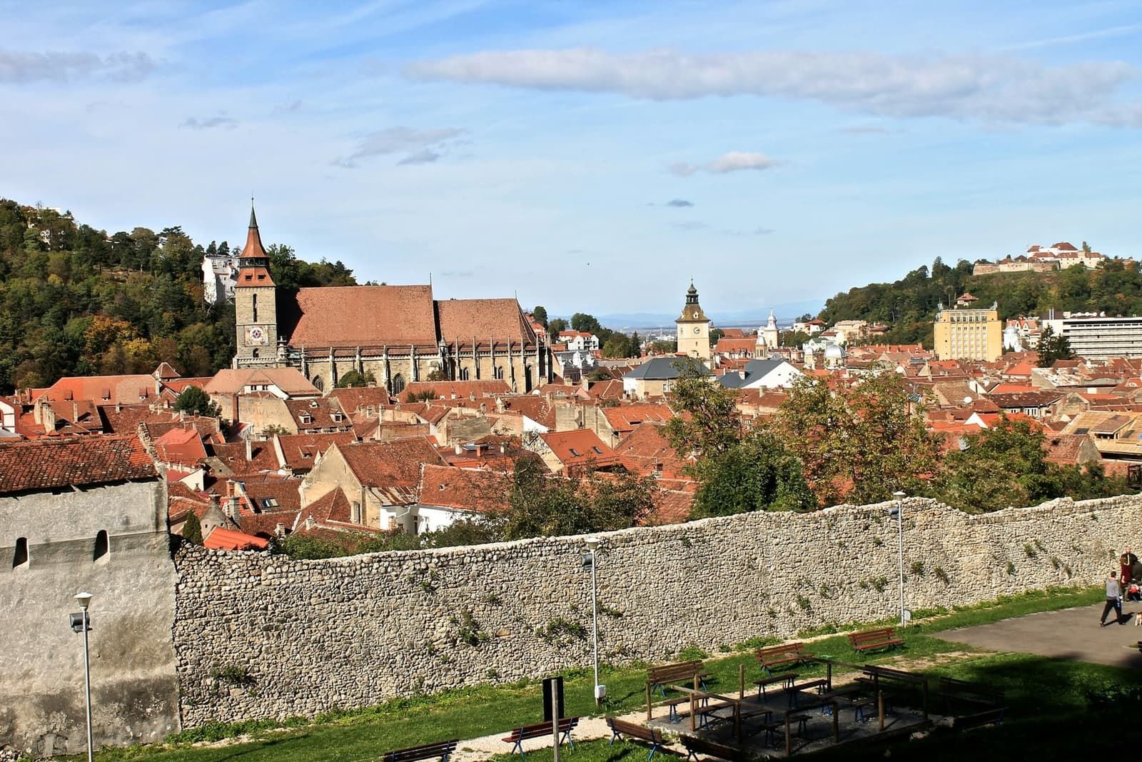 Stone ramparts and terracotta rooftops bordering the Black Church